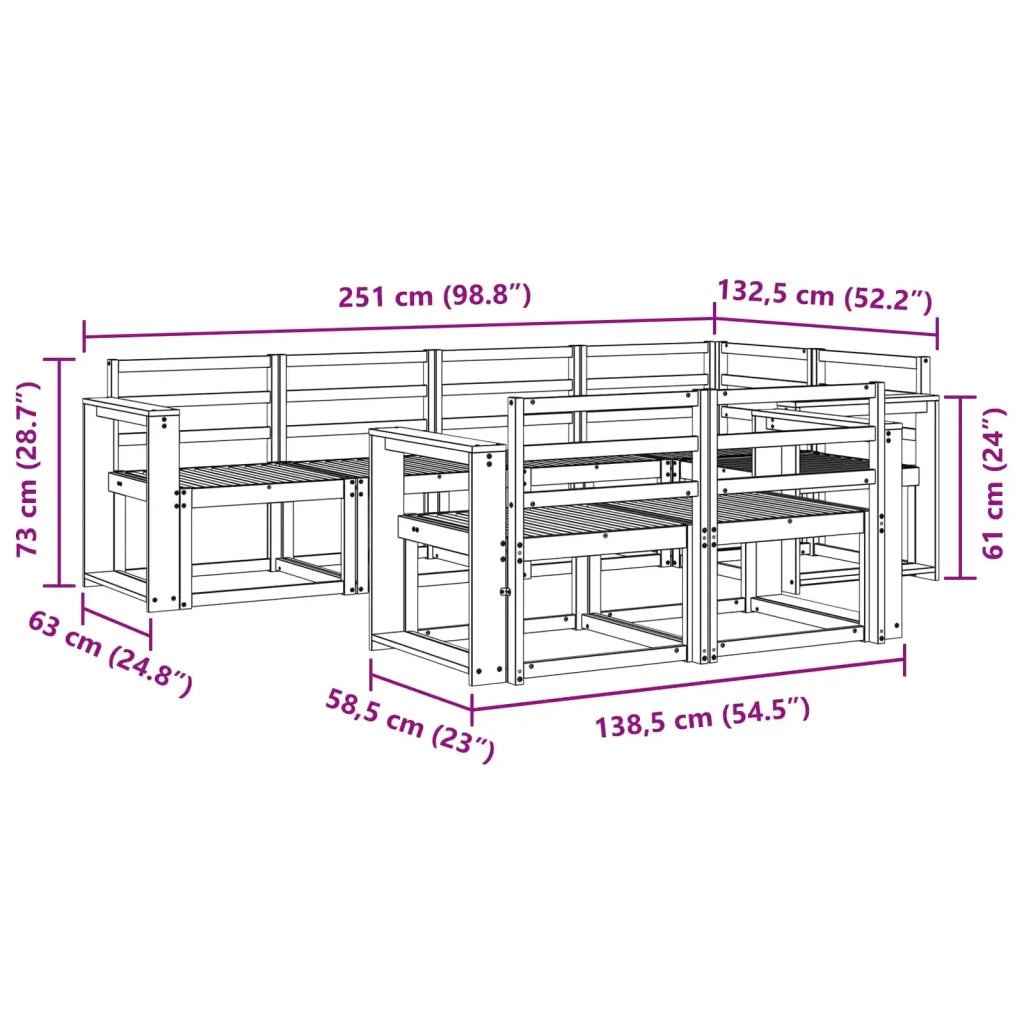 Set di divani da esterno 7 pcs Naturale