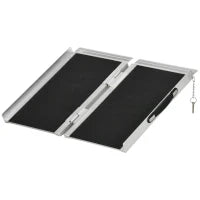 Rampa per Sedia a Rotelle Pieghevole con Guide Laterali, in Lega di Alluminio, 61x72 cm, Argento e Nero