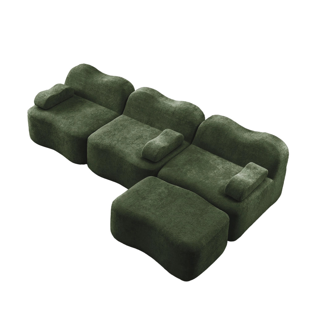 Divano Angolare Modulare 3 Posti con Poggiapiedi ¨C MINIMAL ¨C Verde, Cuscini, Braccioli Mobili