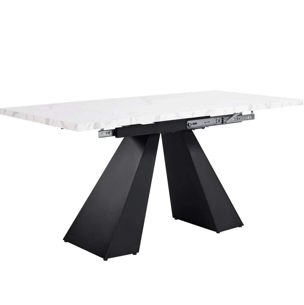 Tavolo da pranzo allungabile 99-159x74x77 cm con piano in MDF effetto marmo; bianco e nero