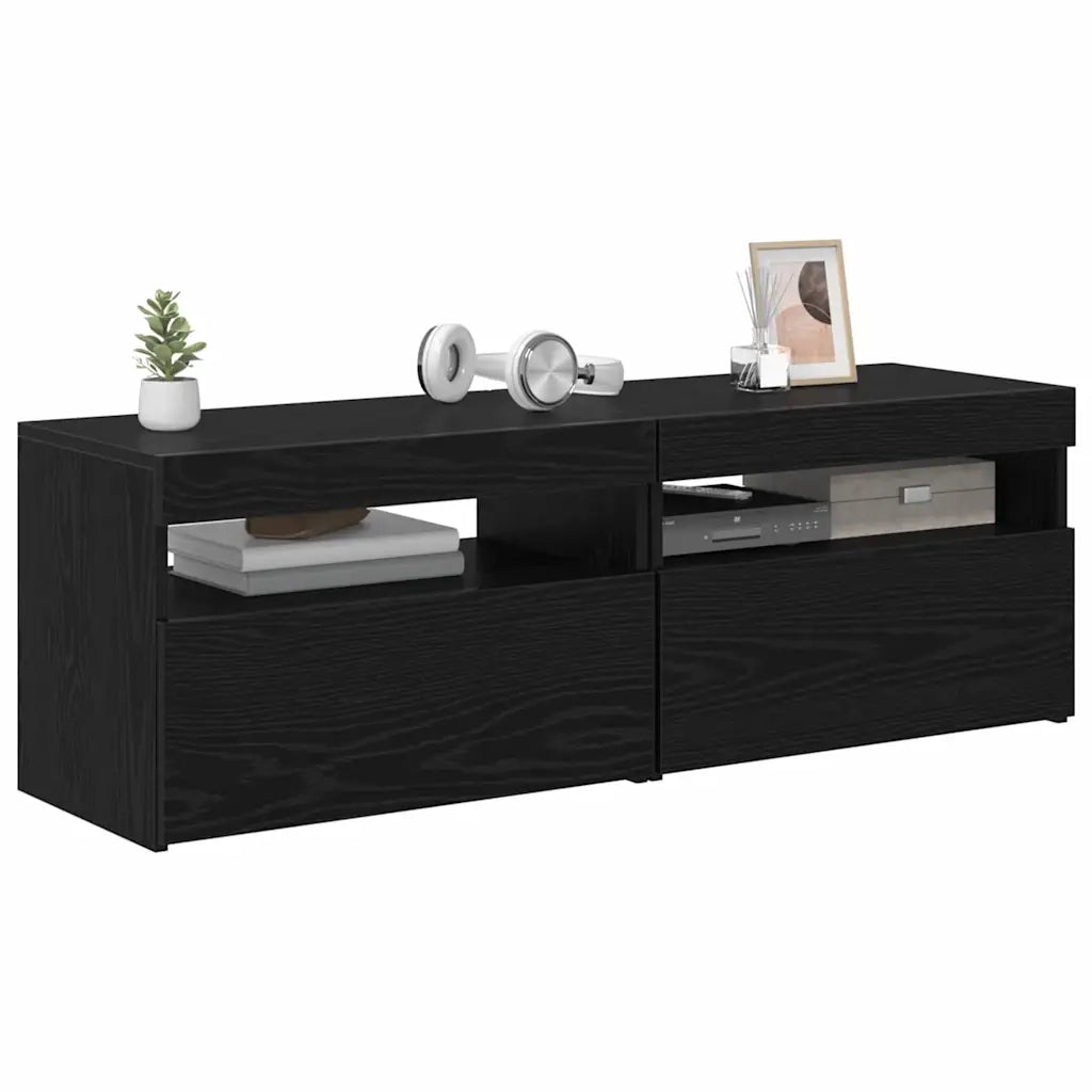 Mobile TV 2 pcs Rovere Nero 60 x 35 x 40 cm Legno multistrato 862556