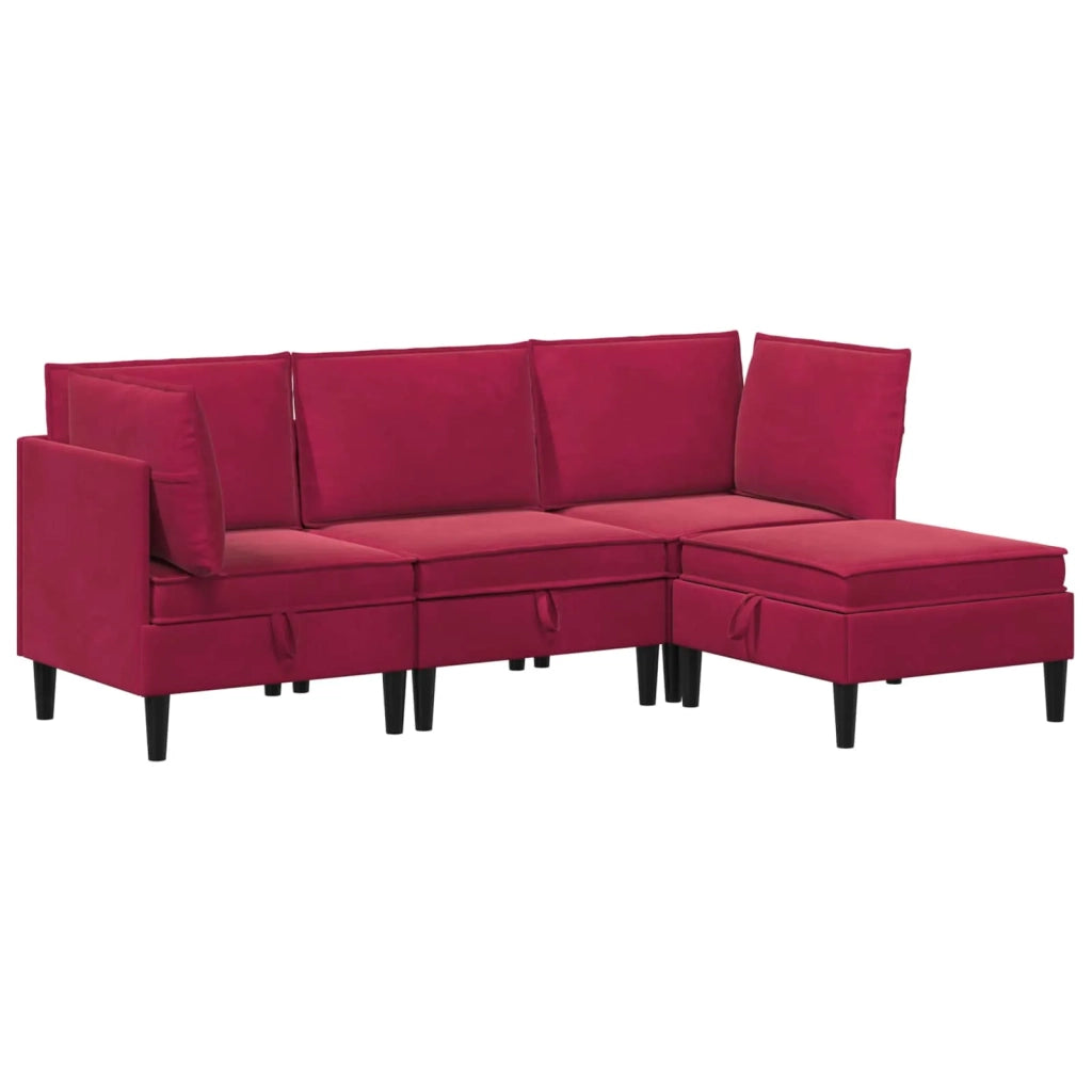 Set di mobili per il soggiorno 4 pcs Rosso Vino Velluto