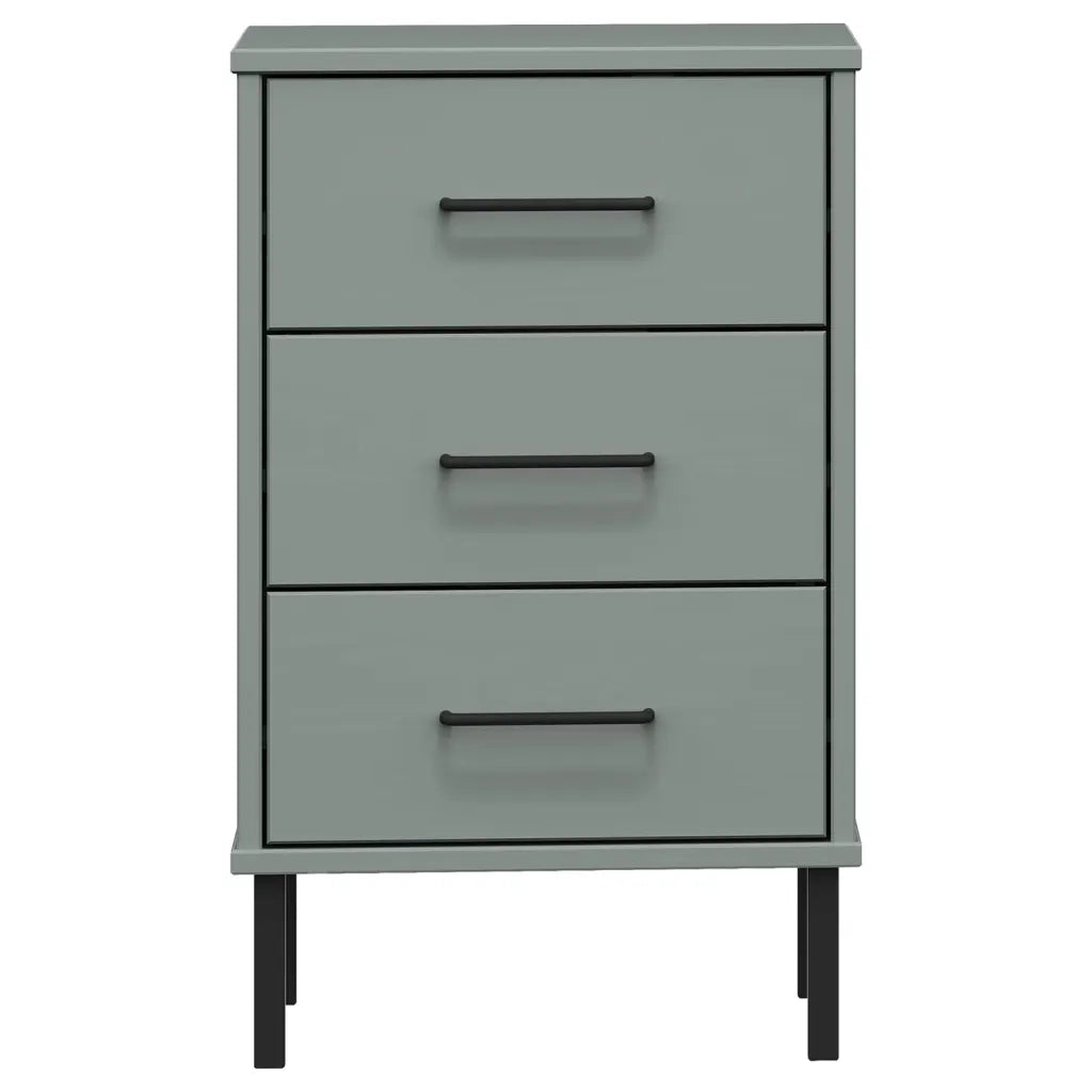 Comodino con Gambe in Metallo Grigio Legno Massello Pino OSLO cod mxl 30233
