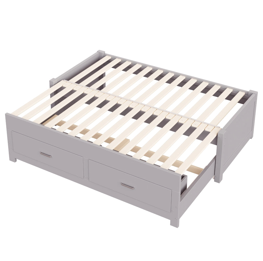 Divano letto estraibile in legno 90/180 x 190 cm con 2 cassetti; grigio