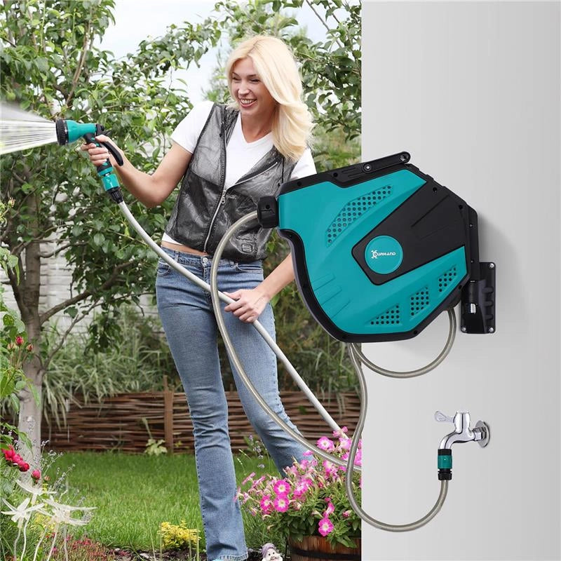 AVVOLGITUBO AUTOMATICO A PARETE CON 7 MODALITÓ DI IRRIGAZIONE, IN PLASTICA, 44X22.5X41 CM, NERO E VERDE