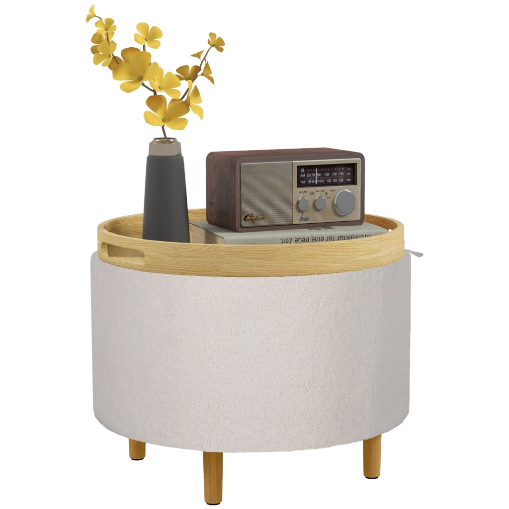 Pouf Imbottito in Tessuto Teddy ¨C Zephmum ¨C Bianco 56x56x42 cm