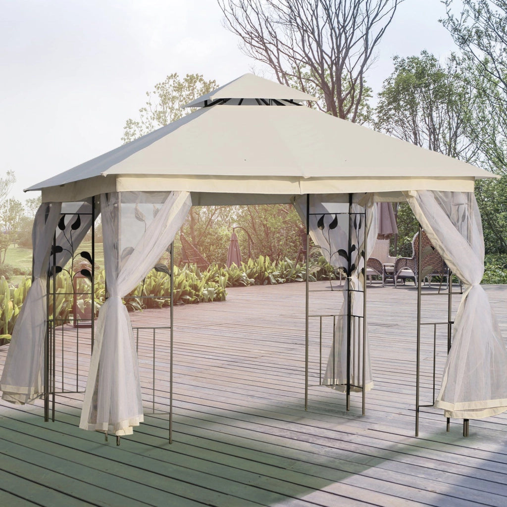 EasyComfort Gazebo da Giardino 3x3m con Zanzariera, Telaio in Acciaio e Doppio Tettuccio, Bianco