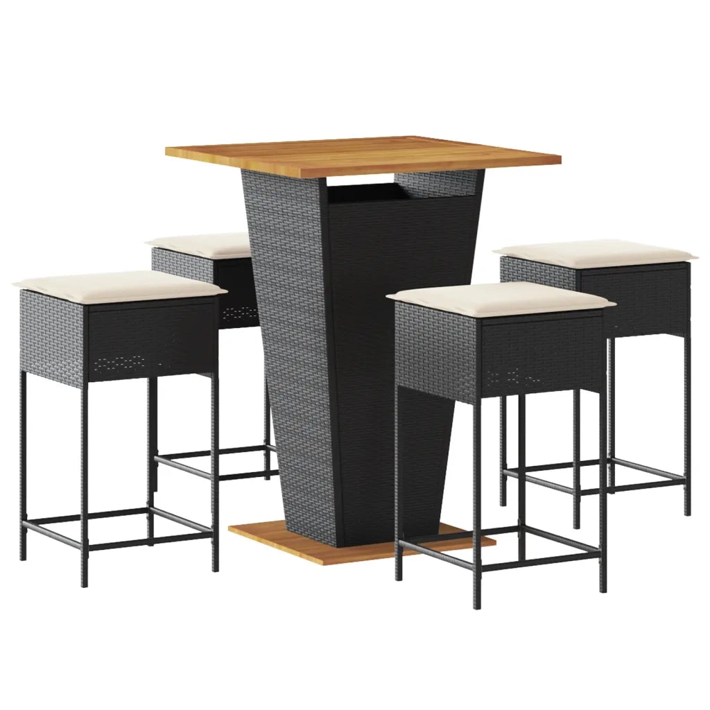 Set Bar da Giardino 5 pz con Cuscini in Polyrattan Nero 3261481