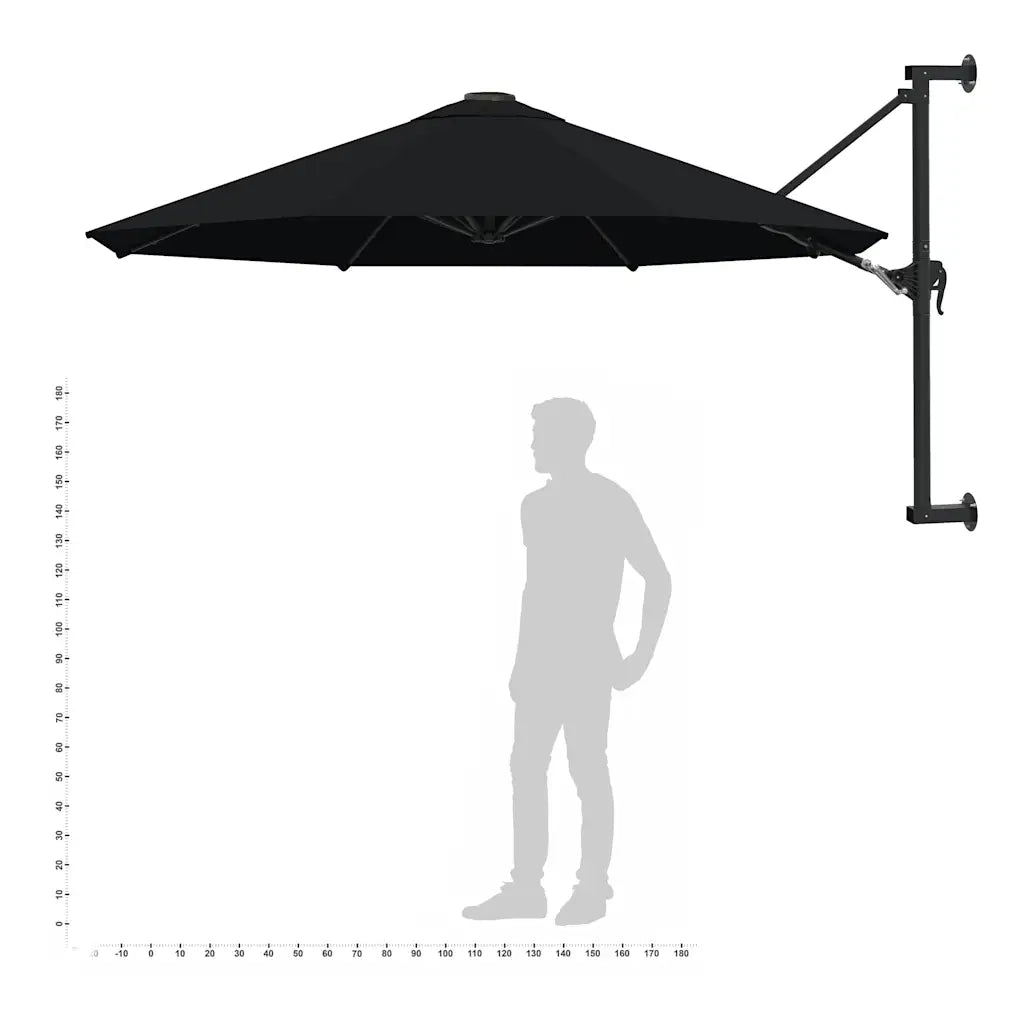 Ombrellone a Muro con Palo in Metallo 300 cm Nero 47300