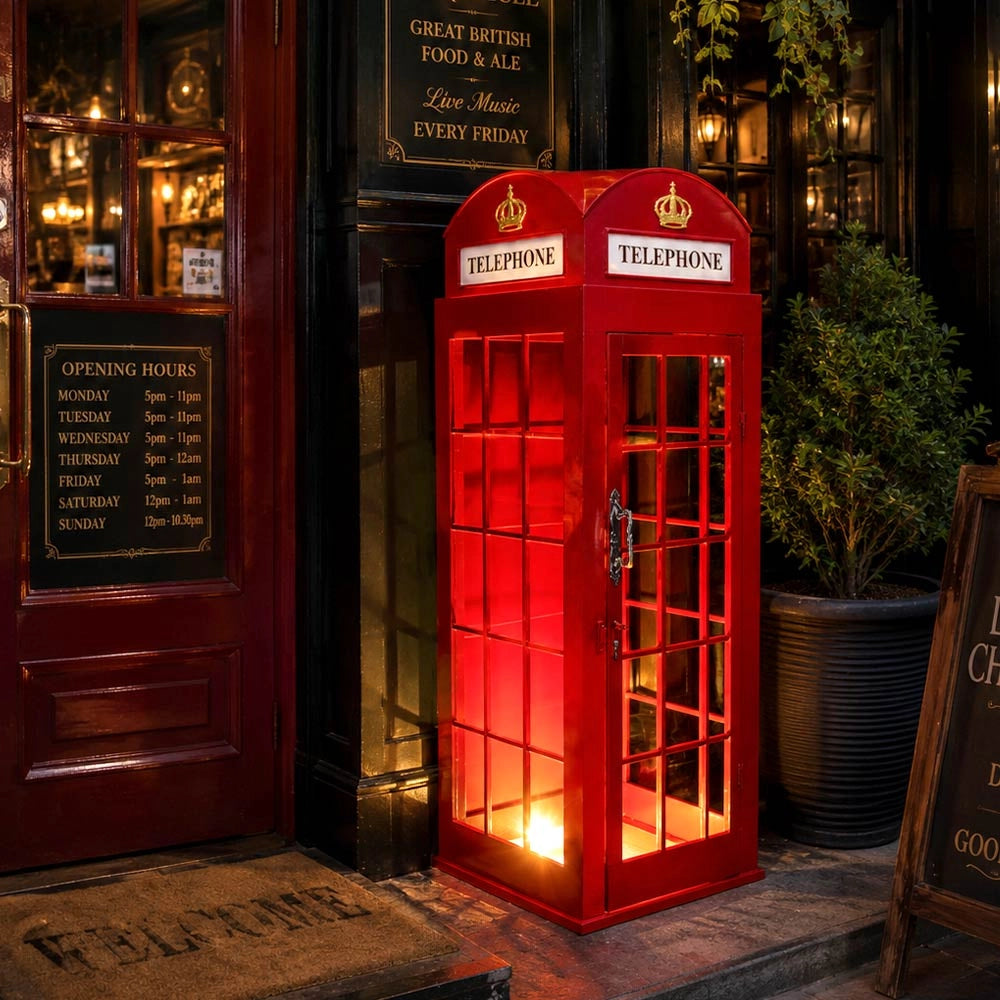 Cabina Telefonica Londra Rossa h 120cm Metallo, Mobiletto Decorativo Stile Retrò
