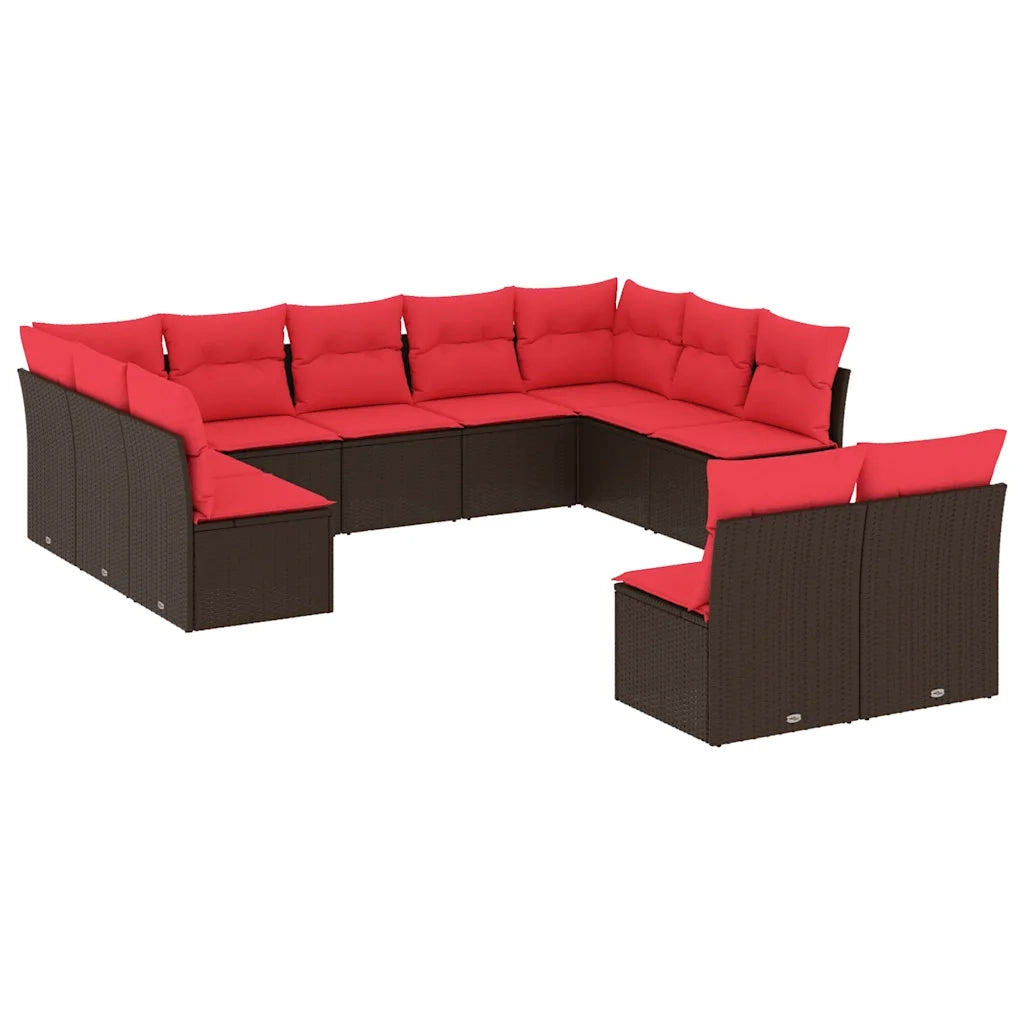 Set Divani da Giardino 11 pz con Cuscini Marrone in Polyrattan 3218354