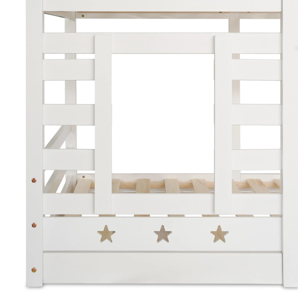 DESMIU Letto a castello per bambini 90 × 200 cm con cassetti, vano portaoggetti, senza materasso, in legno, bianco