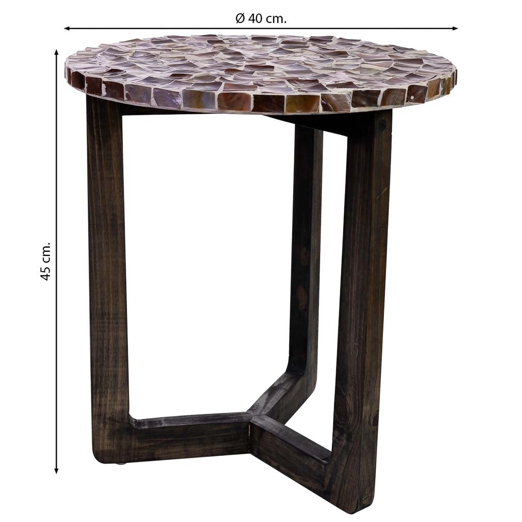 Tavolino in legno e capiz marrone d40x45h cm