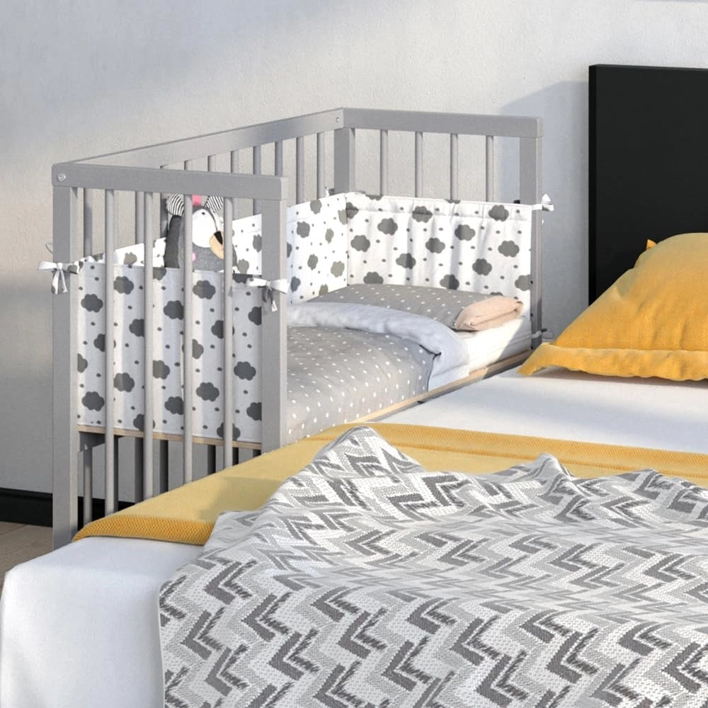 Letto matrimoniale Sophie, Grigio, 94 x 42.5 cm 1 binario laterale, regolabile in altezza con ruote per un facile posizionamento