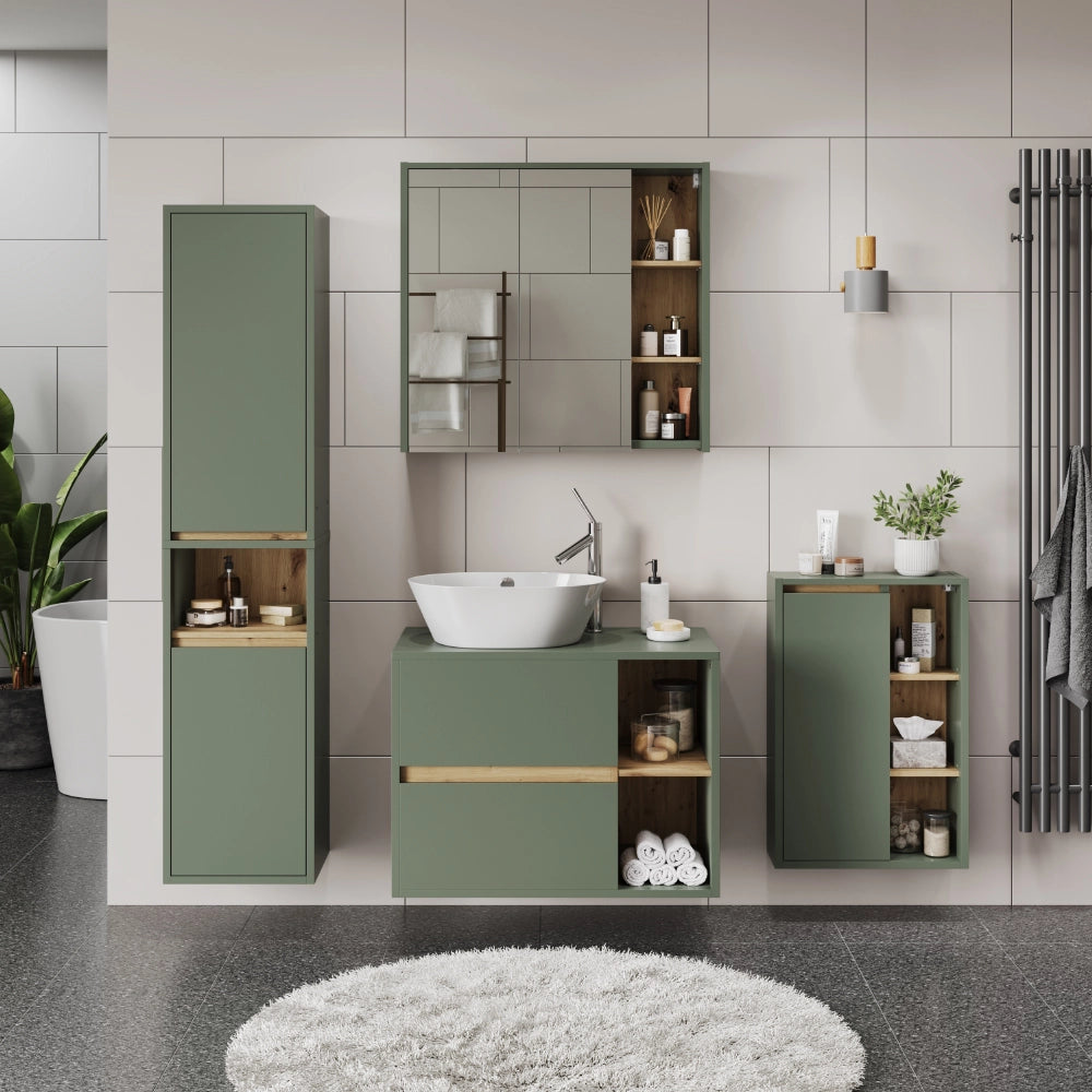 Vicco Mobiletto per lavabo Verde/Artigianale 80 x 60 cm con 2 cassetti