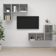 Mobile TV a Parete 4 pz-Set di 4 Mobile TV a Muro Grigio Cemento in Truciolato 849470