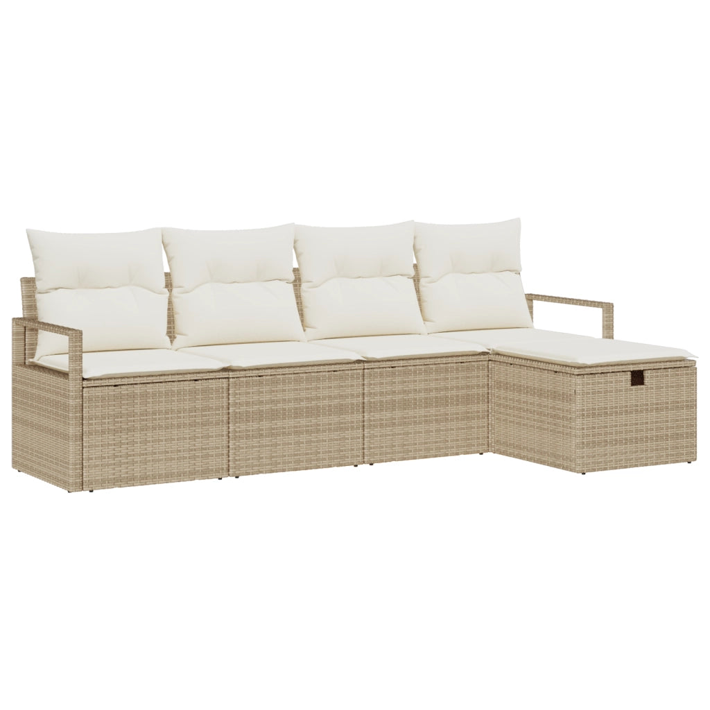 Set di divani da giardino 5 pezzi con cuscini Beige Polyrattan