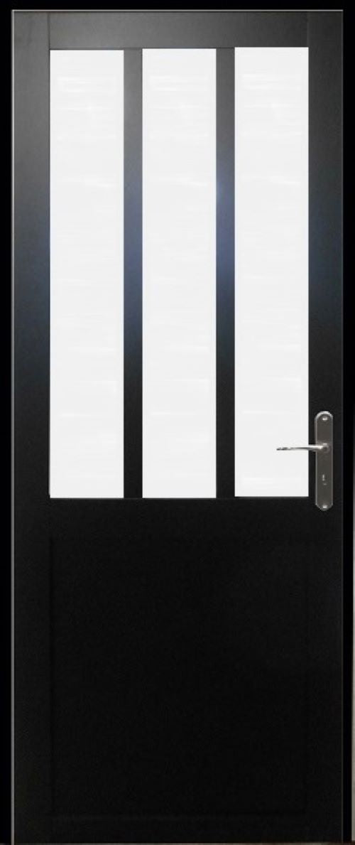 Blocco Porta Officina Vetro Nero Smerigliato H204 x L73 Dimensioni Pannello di Spinta Sinistro + Maniglia