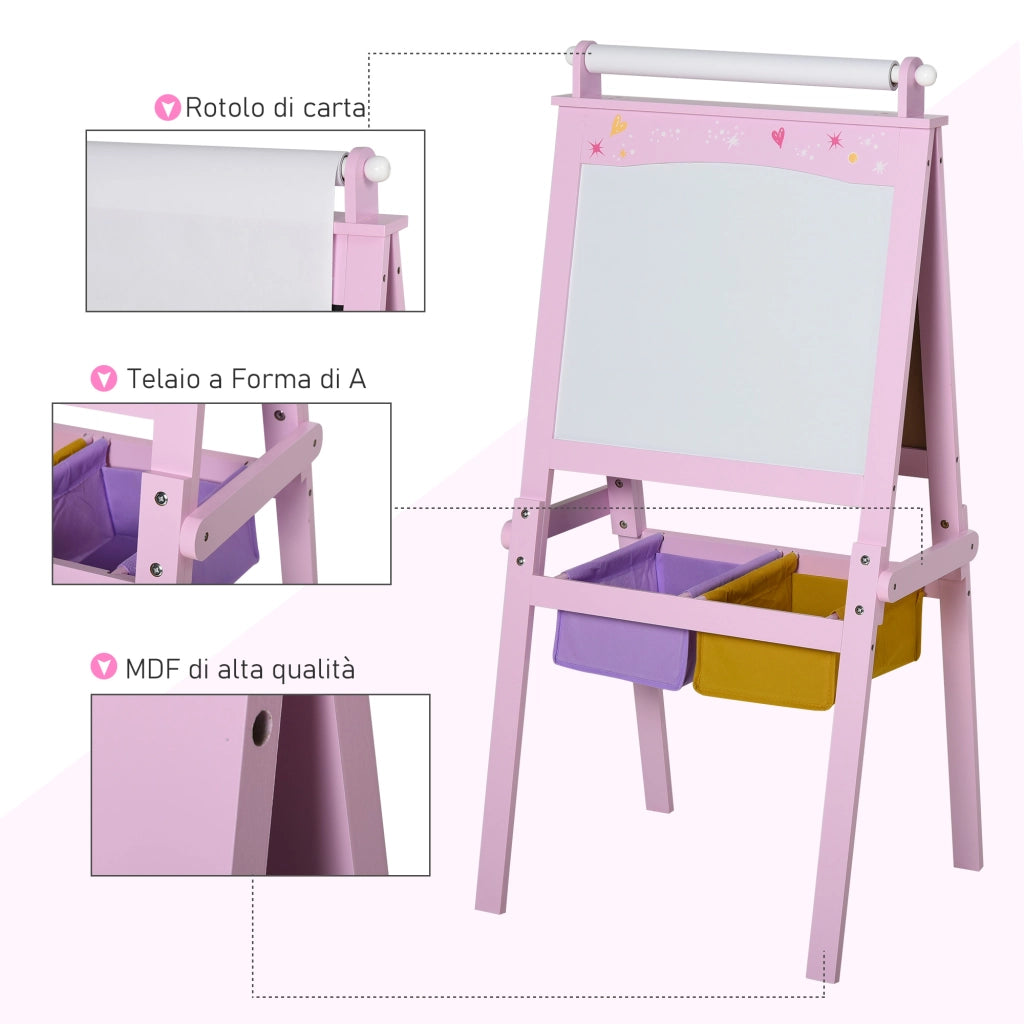 Lavagnetta per Bambini 3 in 1 ¨C zephmum ¨C Legno Rosa con Cavalletto
