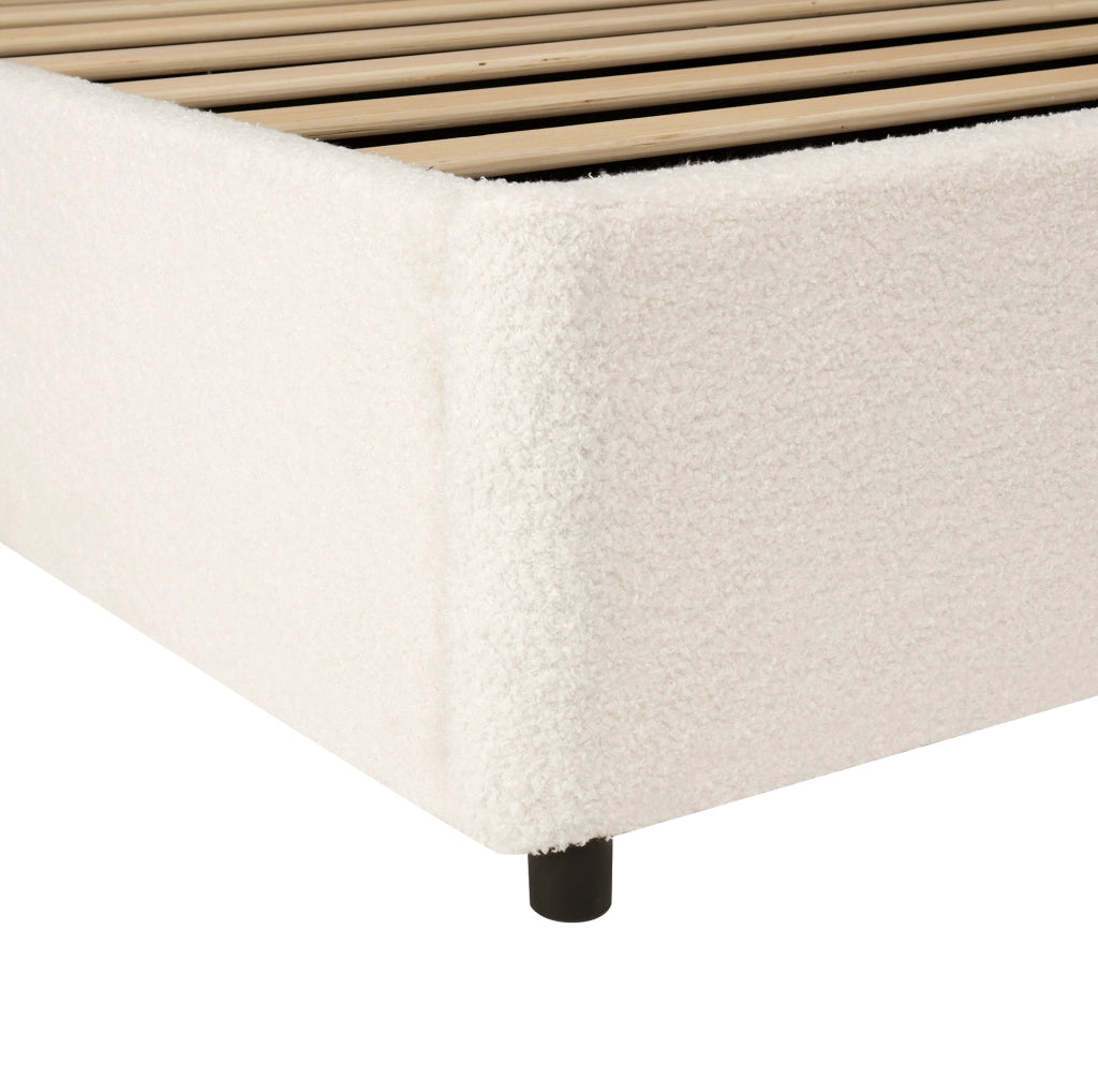 Letto singolo per bambini 90x200 cm con contenitore idraulico; testiera imbottita; bouclé beige
