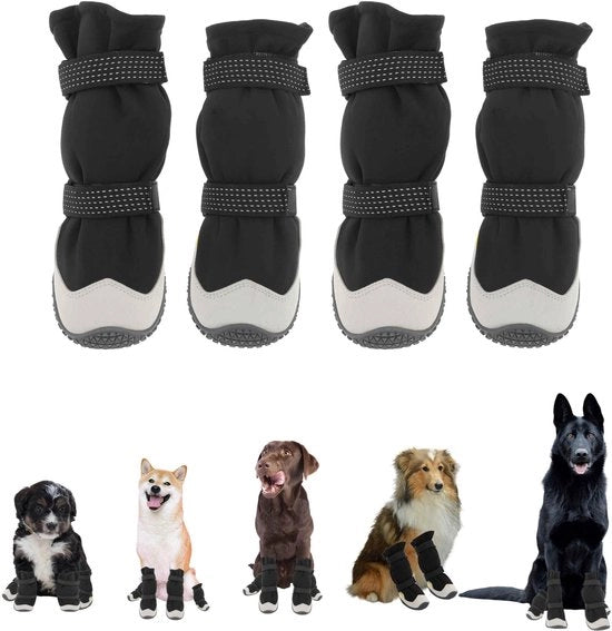 Calzature per cani 4 pezzi - Calzature per cani riflettenti - Antiscivolo - Protezione per le zampe - Cintura regolabile - Protezione confortevole - Stivali per cani