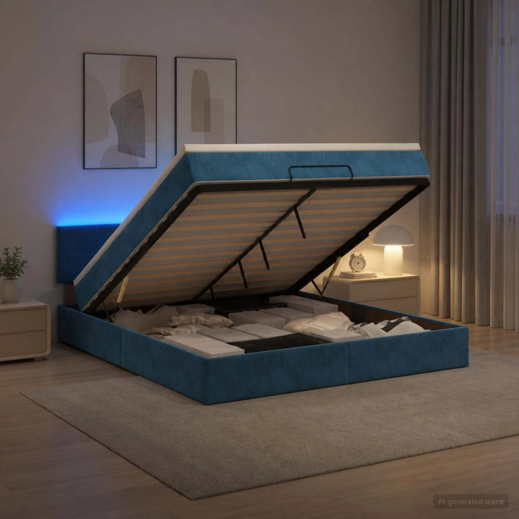 Letto Ottomano con Materasso e LED Blu scuro 180 x 200 cm 3457159