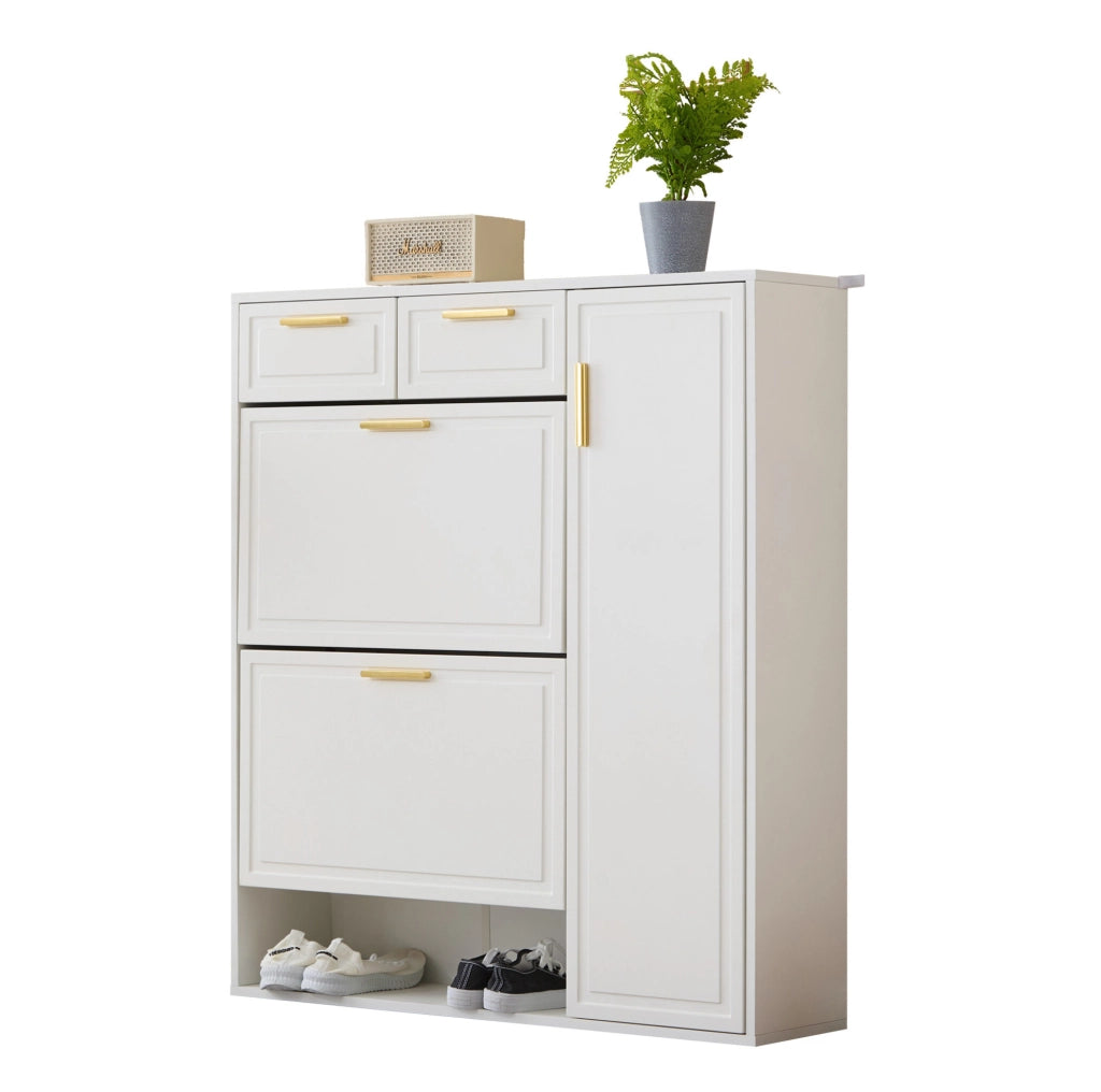 Scarpiera 95x24x107.5 cm con cassetti e ripiani regolabili; pannello truciolare bianco
