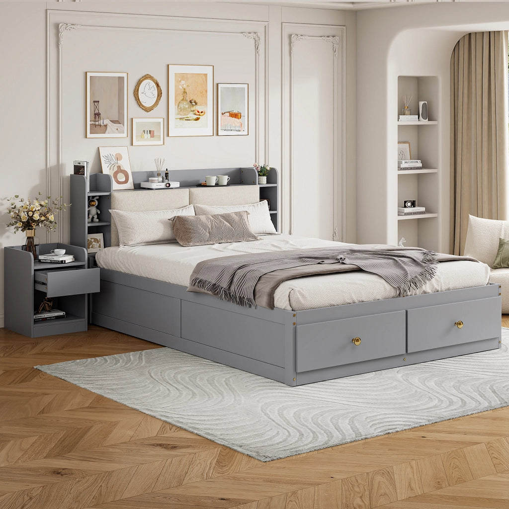 Letto combinato con contenitore in legno grigio 140x200 cm