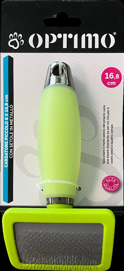 OPTIMO SPAZZOLA PER ANIMALI MANICO IN SILICONE E SETOLE IN METALLO VERDE 16,8 CM