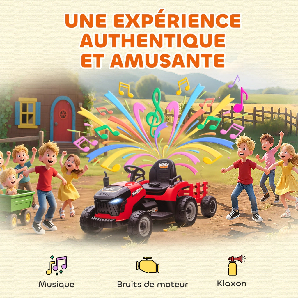 Tracteur elettrico bambini con rimorchio ¨C zephmum ¨C 139x58x55cm rosso