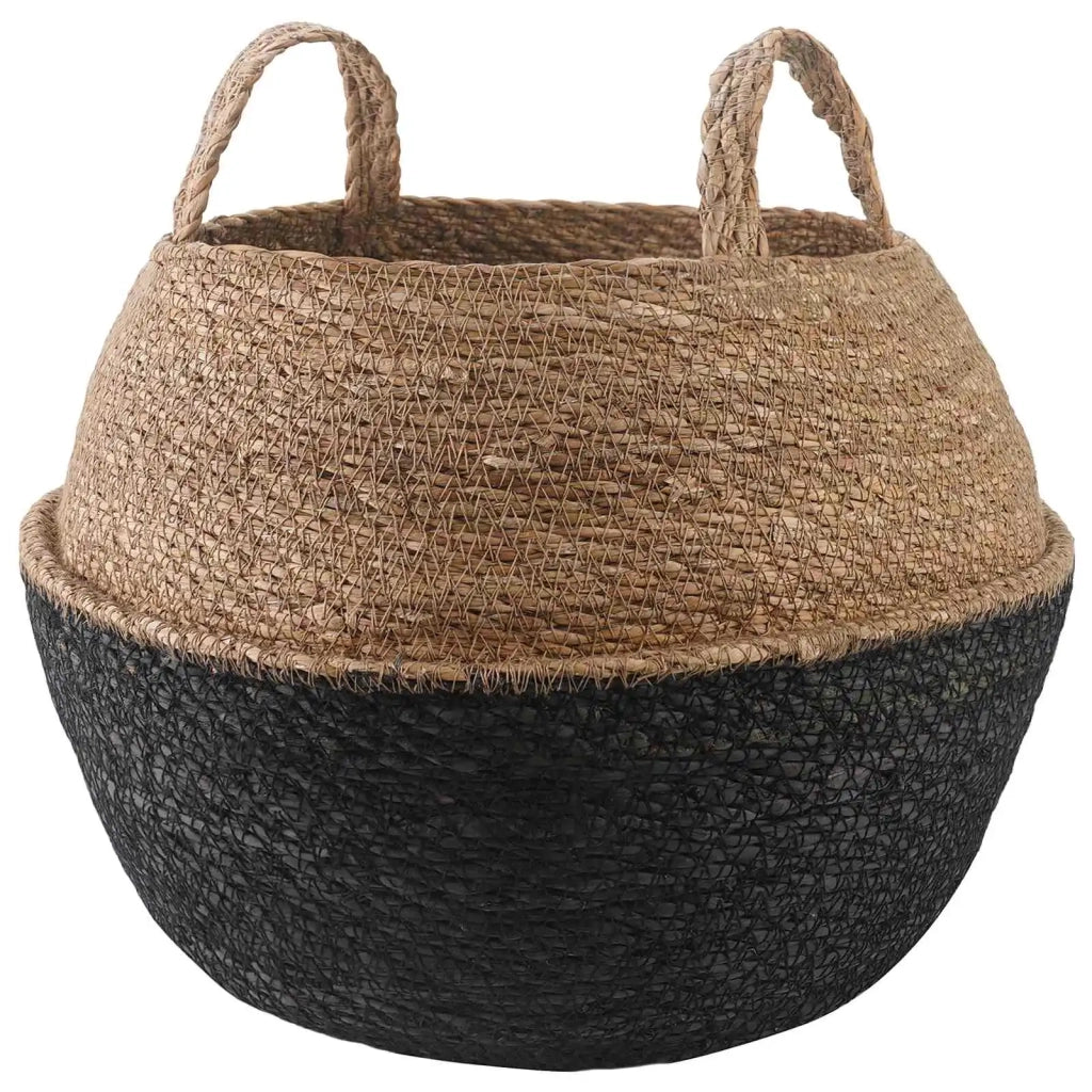 Vaso da fiori con manici Nero Ø 45 x 36 cm 100% Erba marina