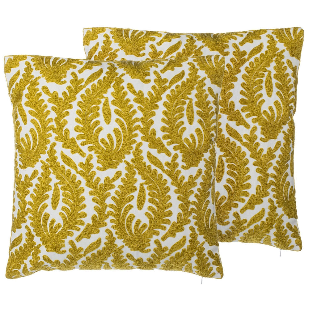 Set di 2 cuscini decorativi in cotone cachi motivo a foglie ricamate 45 x 45 cm Accessori per decorazioni floreali retrò