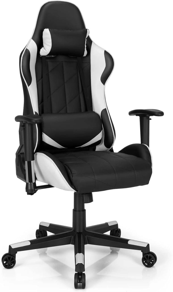 Sedia da Gaming Girevole a 360°, Sedia Ergonomica per Computer per Gaming con Poggiatesta e Cuscino Lombare, Angolo Reclinabile Regolabile (Bianco)