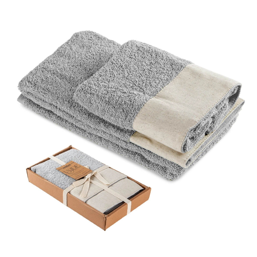 Set Asciugamani Bagno 2 Pezzi con Balza in Lino – Salvietta + Ospite – Morbidi, Super Assorbenti e Delicati sulla Pelle – Certificati OEKO-TEX – Eleganti e Resistenti  Perla