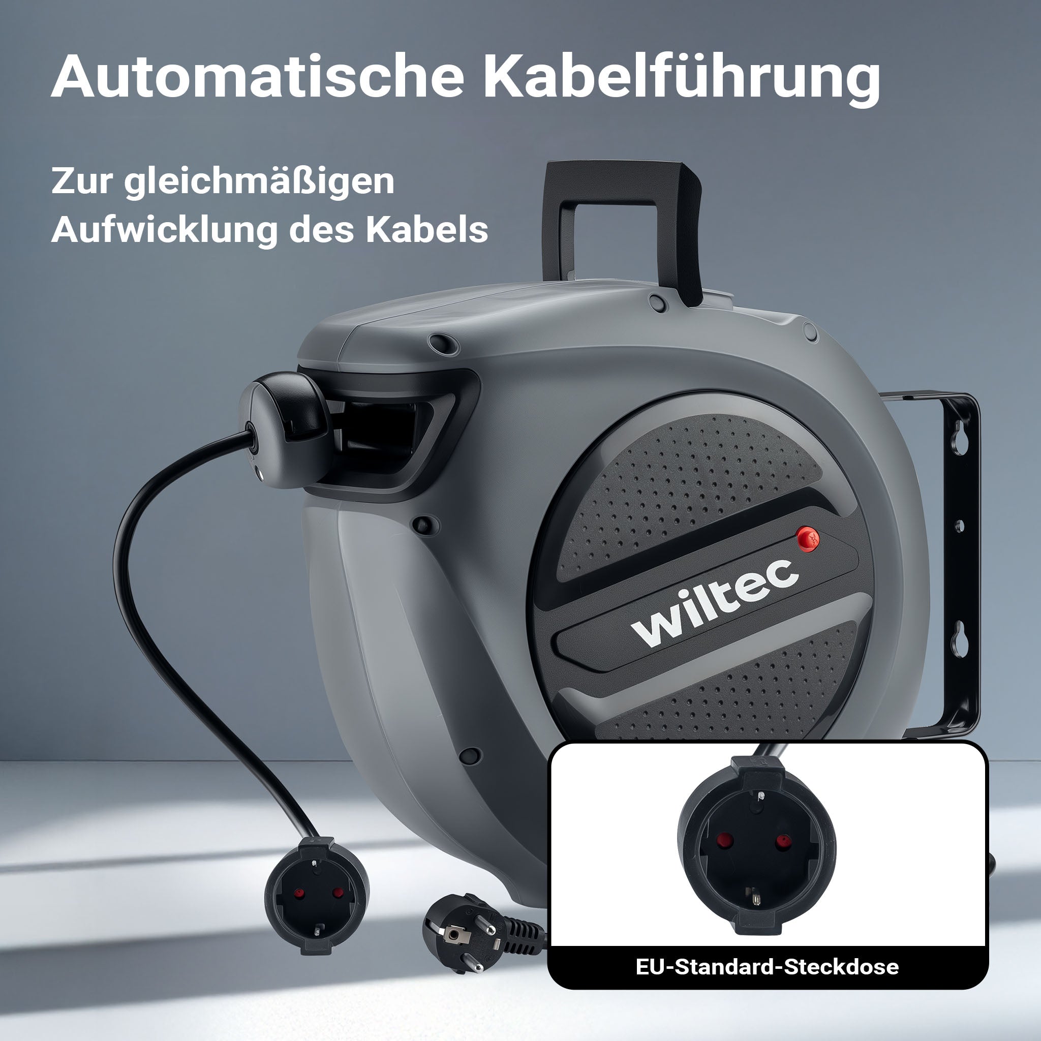 Avvolgicavo elettrico automatico 20 m + 2 m, avvolgitore cavo automatico 1500 - 3200 W, prolunga elettrica avvolgibile con staffa a 180°
