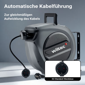 Avvolgicavo elettrico automatico 20 m + 2 m, avvolgitore cavo automatico 1500 - 3200 W, prolunga elettrica avvolgibile con staffa a 180°