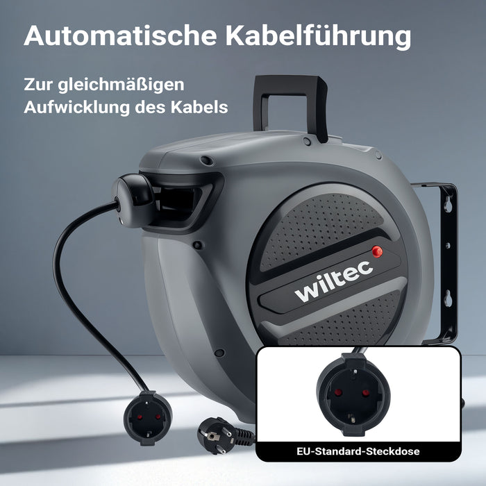 Avvolgicavo elettrico automatico 20 m + 2 m, avvolgitore cavo automatico 1500 - 3200 W, prolunga elettrica avvolgibile con staffa a 180°