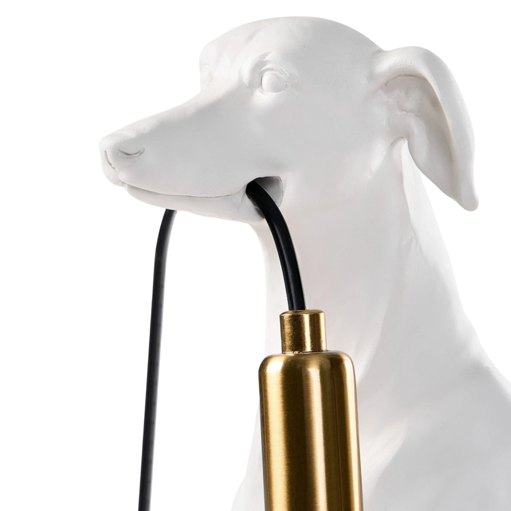 Lampada da tavolo in poliresina bianca, lampada da comodino a tema animale, lampada da lettura a forma di levriero, per soggiorno e camera da letto, stile glamour