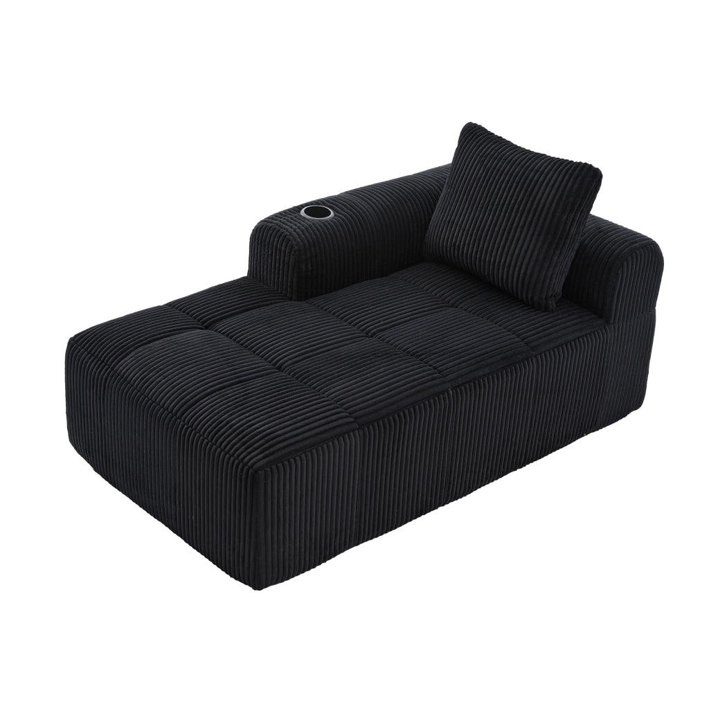 Fauteuil relax in corduroy con tasche laterali e portabicchieri, schiuma ad alta densità nero 158 × 93 × 61 cm
