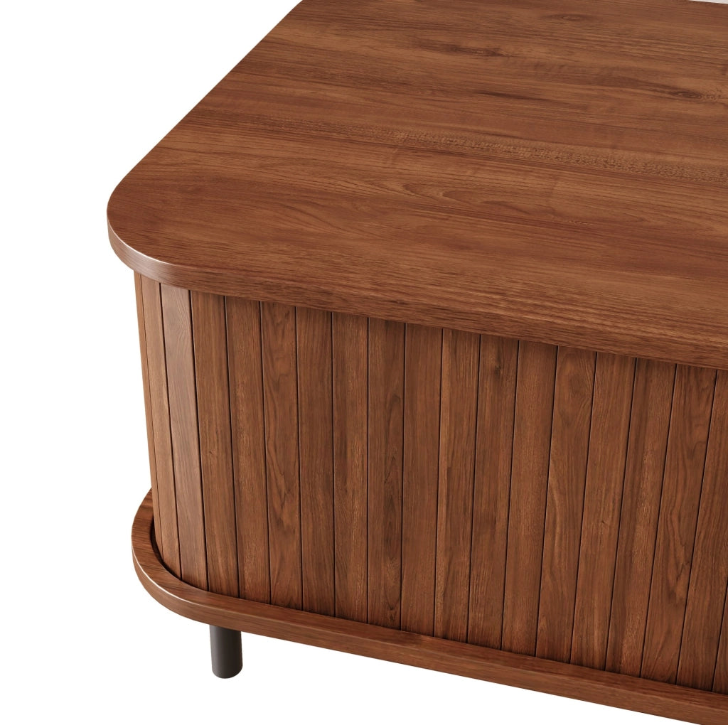Tavolino da salotto 120x55x45 cm con ante scorrevoli; vano contenitore; MDF e pannello truciolare; noce