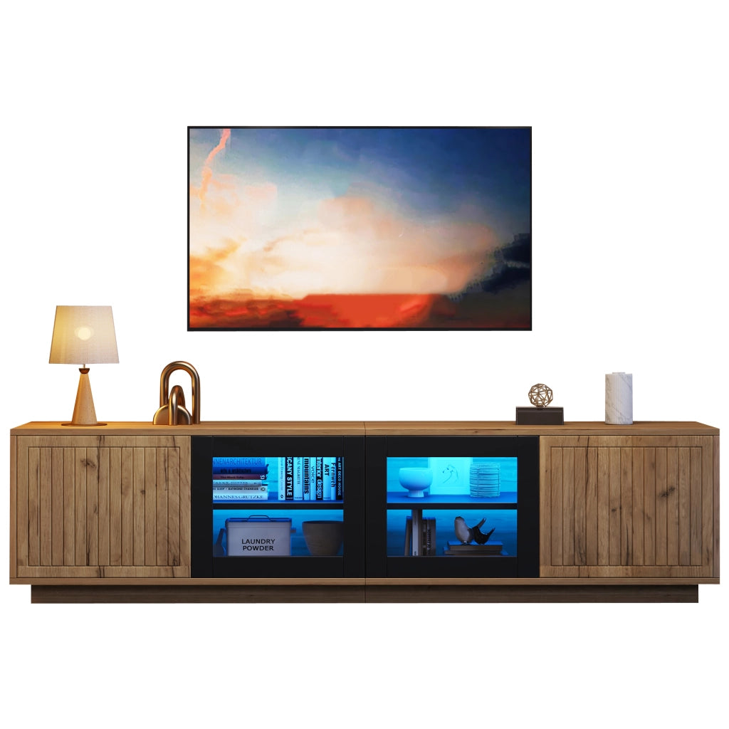 Cassettiera TV colore naturale e nero in truciolare lunga 180 cm