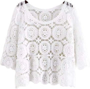 Maglione 3/4 a manica corta - Disegno a maglia fiorale - Cerniera aperta - Cotone - Cappuccio estivo - Copertura per il mare - Top