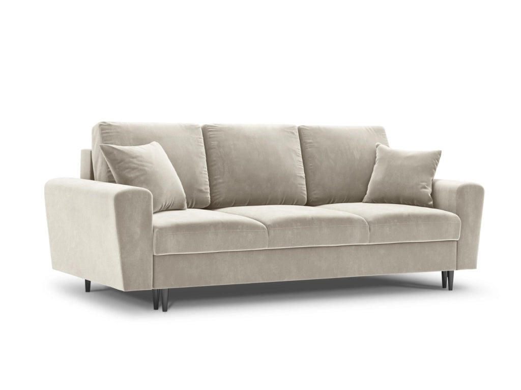 Cosmopolitan Design - Divano convertibile con contenitore "Kyoto" 3 posti in velluto beige chiaro 