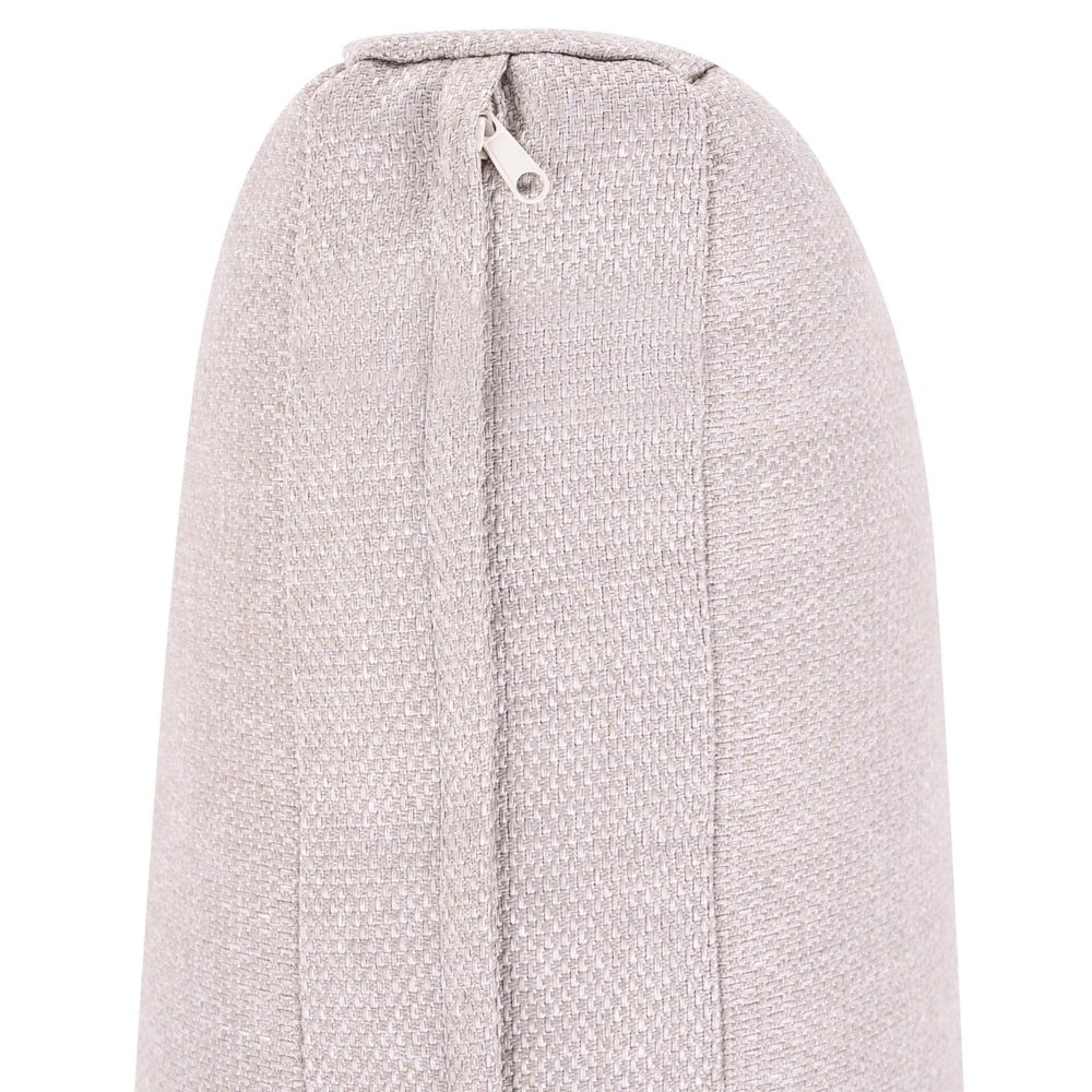 Poltrona da giardino con poggiapiedi in legno di acacia chiaro e cuscini beige chiaro, per interni ed esterni, design moderno