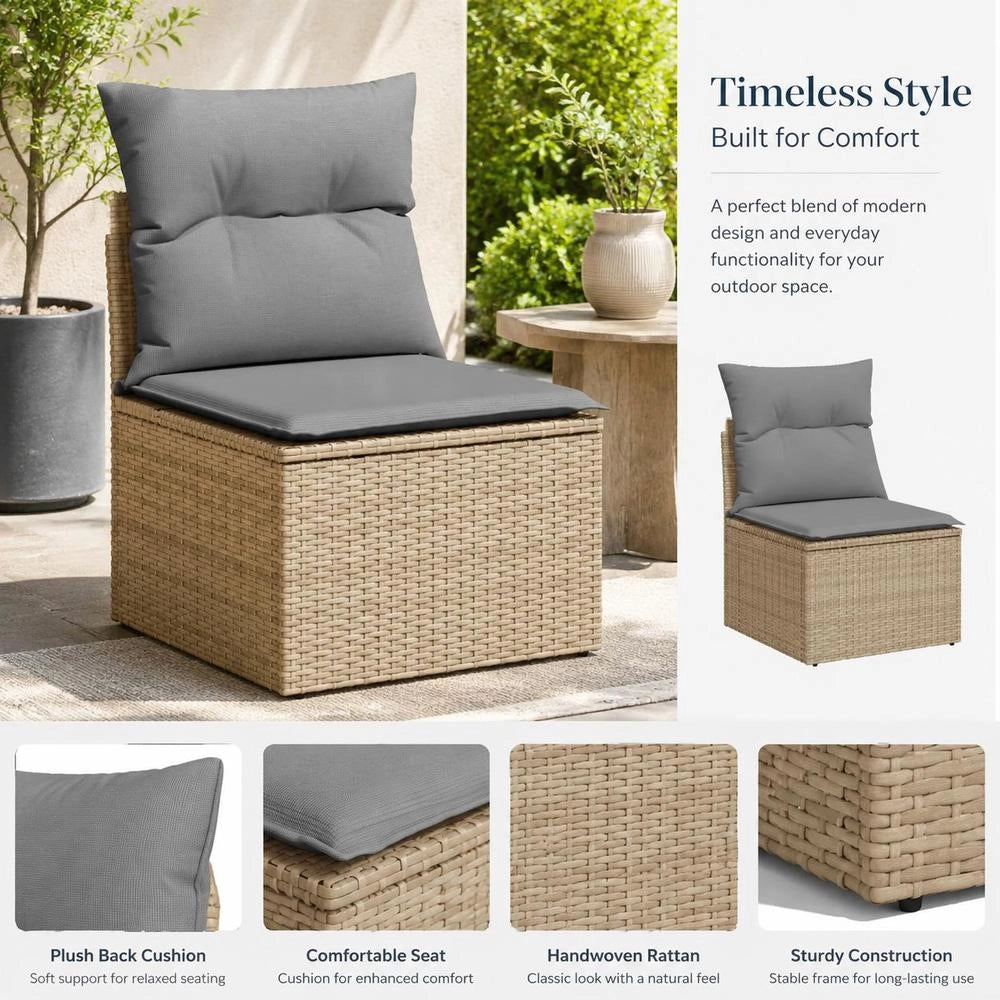 Garden Chair Without Armrests With Cushion Beige Poly Rattan