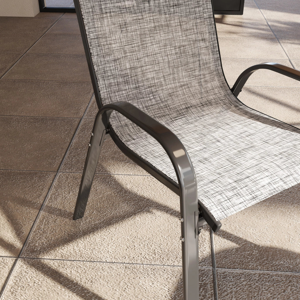 Sedie da Giardino Impilabili con Braccioli ¨C Zephmum ¨C Grigio, Tessuto, Acciaio, 54x71x93 cm