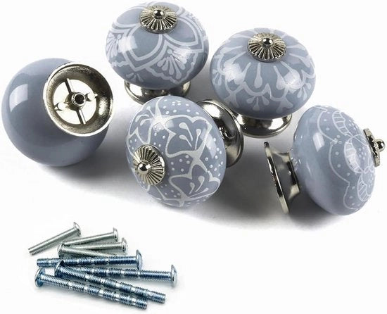 Premiata gamma - Pulsanti in ceramica - Pulsanti ceramici blu - 5 pezzi - Maniglie grandi a forma di cerchio.