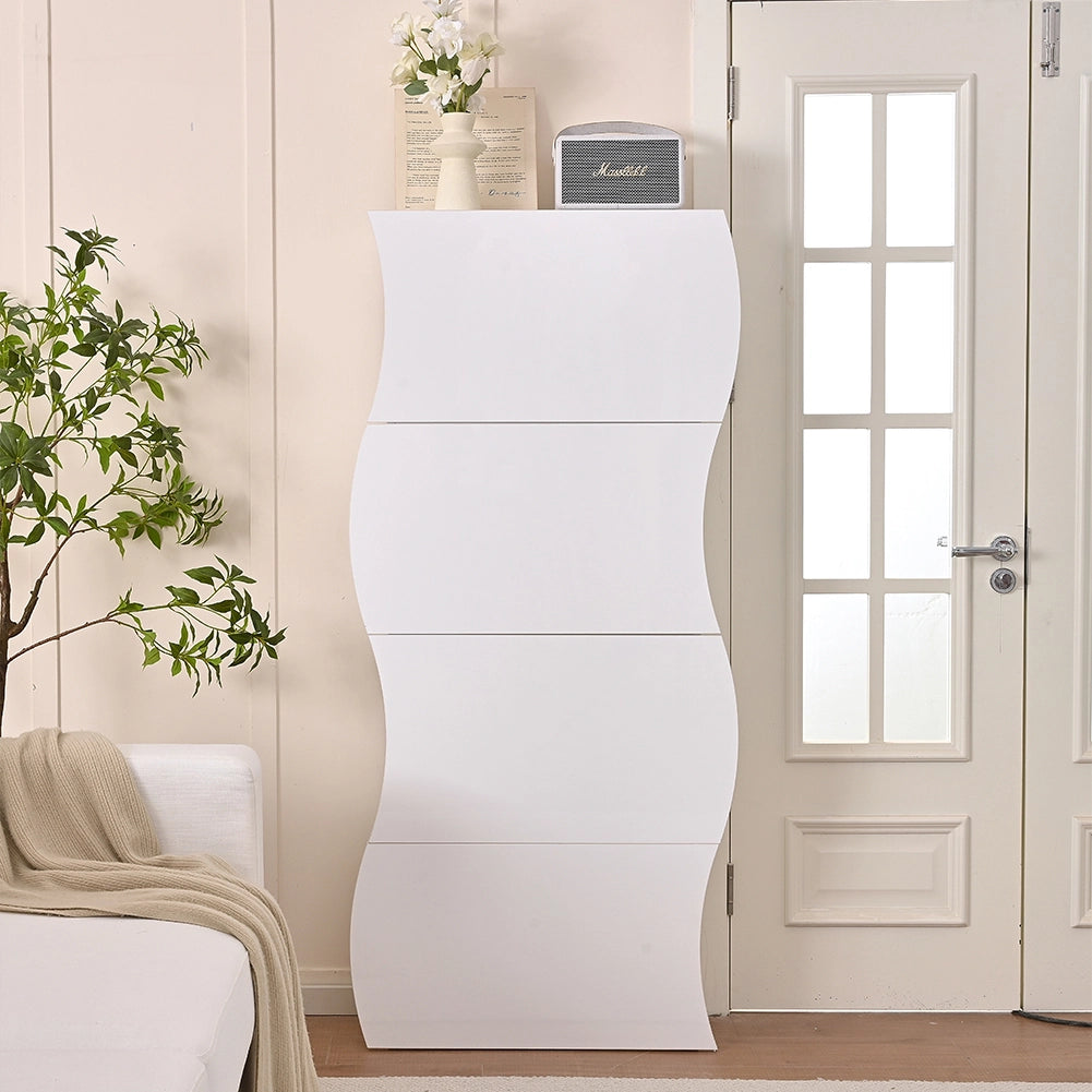 Scarpiera Ingresso in Legno Lucido ONDE 4 Ante Bianco Salvaspazio 71x26.5x161cm