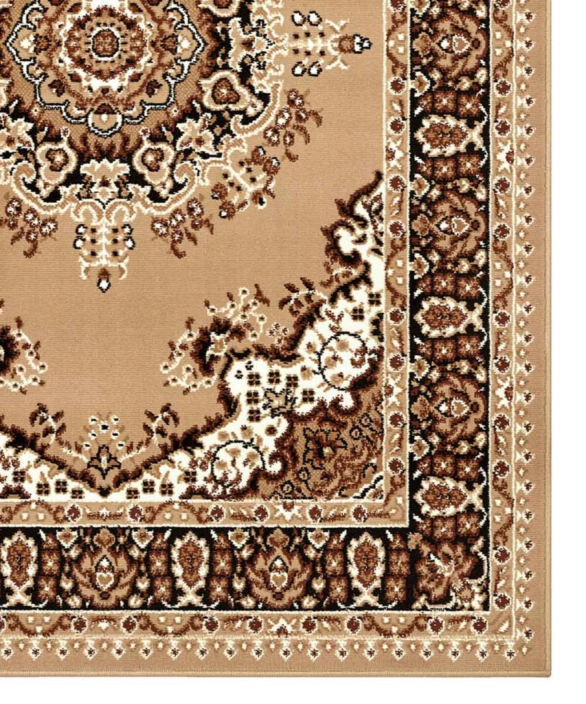 Tappeto P4480 beige cm.240x330 disegno persiano medaglione tradizionale, economico resistente facile da pulire