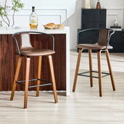 Sgabello da bar con braccioli in legno e metallo con seduta imbottita e poggiapiedi marrone 68 × 52,5 × 44 cm